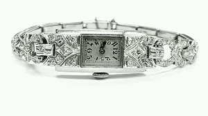 Antique Vintage 2.00ct Rose And Single Cut Diamond 18K White Gold WristWatch - Picture 1 of 2