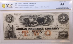 18__ $2, Adrian, Michigan., Obsolete Currency., PCGS AU-55., Store #GMI099. - Picture 1 of 2