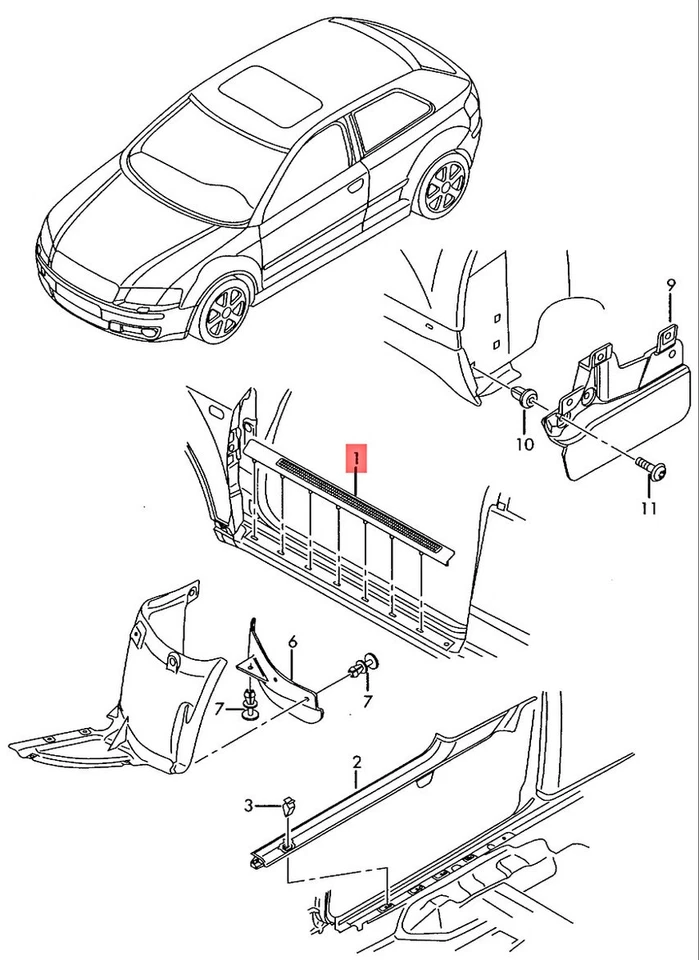 Original AUDI A3 S3 Sportback Lim. Quattro. Tira de ajuste de alféizar 8P4853491H01C Foto 1 de 1