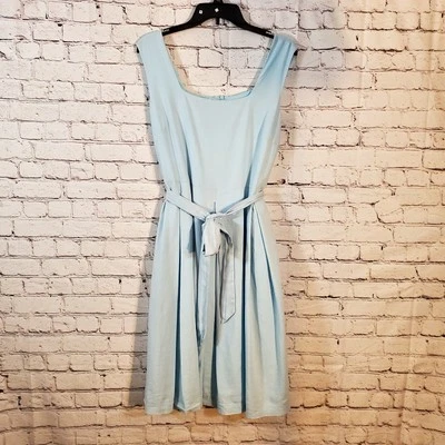 Anne Klein Baby Blue Sleeveless Modest Sheath Dress Size 16 Linen Viscose - Image 1 of 4