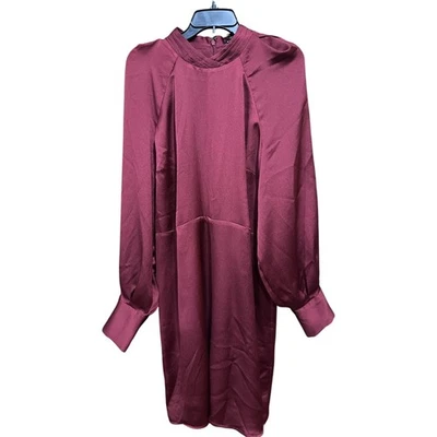 Express Dress 女式 XL 勃艮第长袖模拟领缎面换装派对 — 第 1/4 张图片