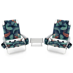 Paquete de 2 Mochila Plegable Silla de Playa Juego de Mesa 5 Posiciones Silla Reclinable Exterior - Imagen 1 de 12