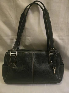 Vintage Fossil Leather Baguette Purse Handbag Hobo Bag Pebbled Black w/Key 75082 - Picture 1 of 19