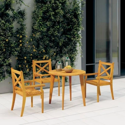 Outdoor Dining Chairs Set of 3, Solid Acacia Wood, 54x55x90 cm, Stylish Design - Image 1 of 4