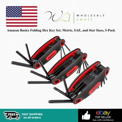 Amazon Basics Folding Hex Key Set, Metric, SAE, and Star Sizes, 3-Pack - Image 1 of 4