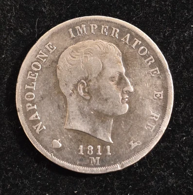 Napoleon 1811-M 5 Lire, Kingdom of Italy Cleaned - Image 1 of 2