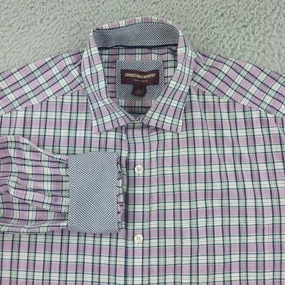 Johnston & Murphy Shirt Mens Large Purple Plaid Dress Long Sleeve Button Front - Image 1 of 4