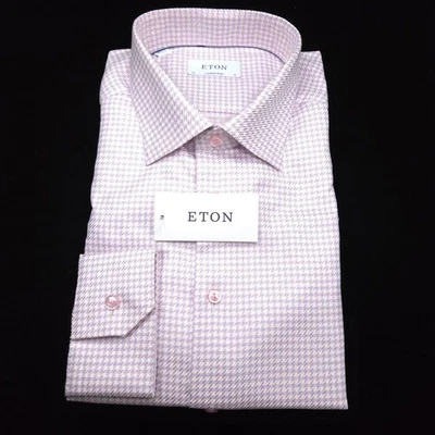 ETON DRESS SHIRT -18 38 39 PINK WHITE BLUE -CONTEMPORARY -ROYAL TWILL DIAMOND - Image 1 of 4