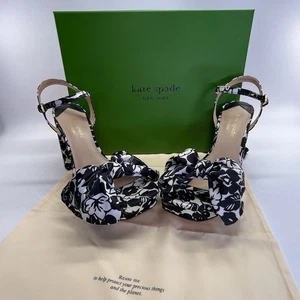 Sandali platform Kate Spade Lucie taglia 8,5B fogliame tropicale seta cinturino alla caviglia - Foto 1 di 23