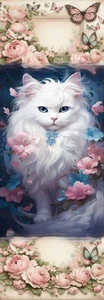 CAT  WHITE & PINK FLOWERS,BIRD,CATS,BUTTERFLIES,DOGS -BOOKMARK-COMES WITH TASSEL - Picture 1 of 1