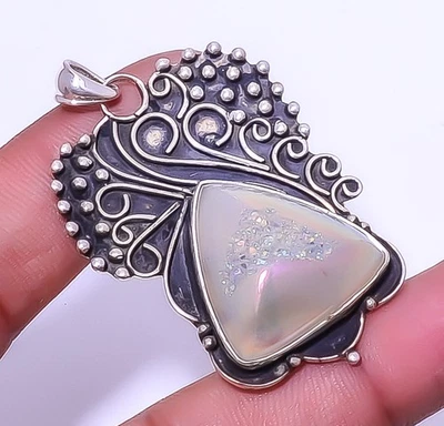 Colgante de plata de ley 925 con piedras preciosas de ágata opalita de titanio de 2,15" A366 Foto 1 de 4