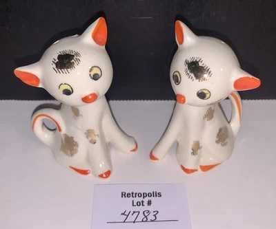 Salero y pimentero de cerámica para gato blanco con orejas naranjas Japón vintage Foto 1 de 4