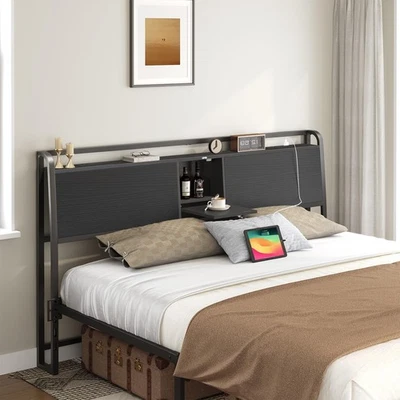 Headboard Queen Size Only, Headboard with 4 Outlets and 4 USB Ports, Industri... - Image 1 of 4