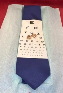 Vicky Davis 100% Silk Mens Tie Eye Chart Optometrist Navy and White SEE PICS - Picture 1 of 8