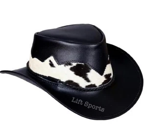 Herren schwarz Cowboyhut Western original echte Büffelhaarhaut Leder neu - Bild 1 von 4