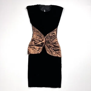 NIKI Velvet Sheath Formal Dress Bow VTG 70s Prom Homecoming Black Metallic Sz 8 - Picture 1 of 10