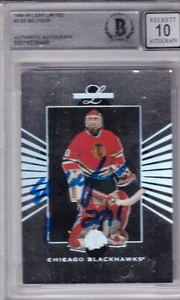 BECKETT 10 1994-95 LEAF LIMITED ED BELFOUR "HOF 2011" SIGNED BLACKHAWK CARD #3 8 - Picture 1 of 2