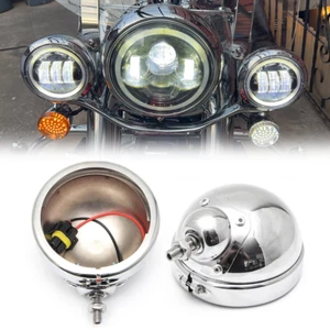 4.5inch 4 1/2" Round LED Fog Lights Housing Bucket Chrome for Passing Lamps - Picture 1 of 10