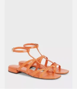 John Lewis Leather Sandals Womens UK 5 / 38 Orange Gladiator Buckle Ankle Strap - Picture 1 of 18