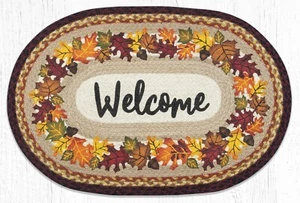 Alfombra trenzada de yute estampado con estampado de área ovalada. Alfombras de tierra. BIENVENIDA DE OTOÑO - Imagen 1 de 1