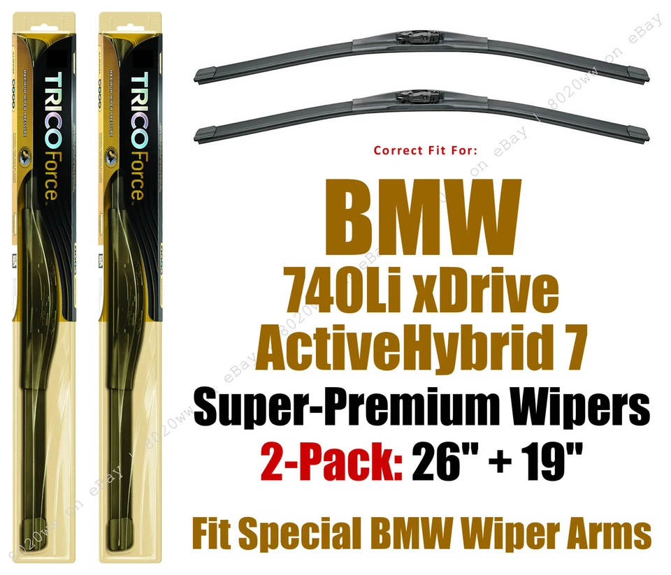 Wipers 2-Pack Hi-Perf fit 2013-2015 BMW 740Li xDrive, ActiveHybrid 7 - 25260/190 - Image 1 of 1