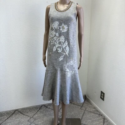 Anthropologie Dress Wool Knitted & Knotted Gray Cottage Floral Drop Waist  XS - Image 1 of 4