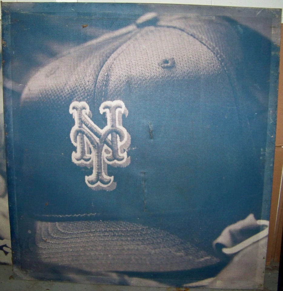 New York Mets Shea Stadium LARGE windscreen sign banner Mets Hat Cap 4' x 4' - Image 1 of 1