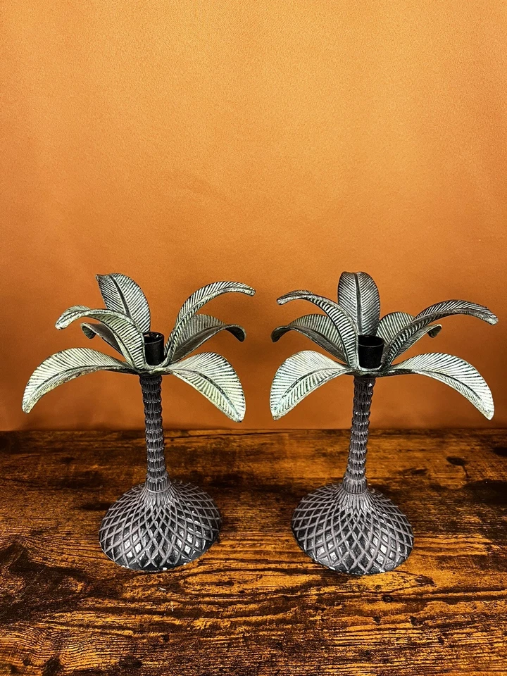 Par De Candelabros De Colección Pequeños De Hierro Fundido Palmtree ¡¡HERMOSOS!!! Foto 1 de 4