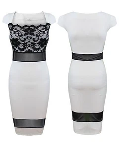 Celebrity Style Floral Lace Mesh Insert Ladies Womens Bodycon Midi Evening Dress - Picture 1 of 3