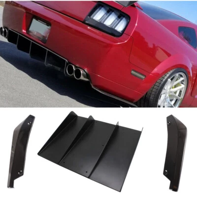 For Ford Mustang GT Rear Bumper Lip Diffuser Spoiler Splitter 4 Fin + Rear Spats Foto 1 de 4