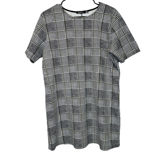 VETEMENTS Tunica Boohoo bianca e nera a righe a quadri con pied de poule manica corta taglia 12