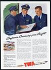 1944 Twa Airlines Pilot Flight Crew & Weather Map Art Vintage Print Ad