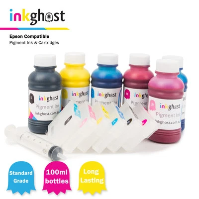 Refillable Cartridges + pigment inks compatible with Epson R270 R290 R390 R590 - Image 1 of 2