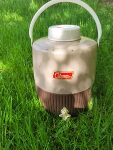 COLEMAN Vintage Water Jug Cooler Drink Dispenser w Spigot Brown & Tan Metal Top - Picture 1 of 14