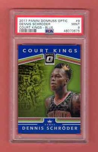 DENNIS SCHRODER 2017-18 PANINI DONRUSS OPTIC COURT KINGS BLUE PRIZM # / 85 PSA 9