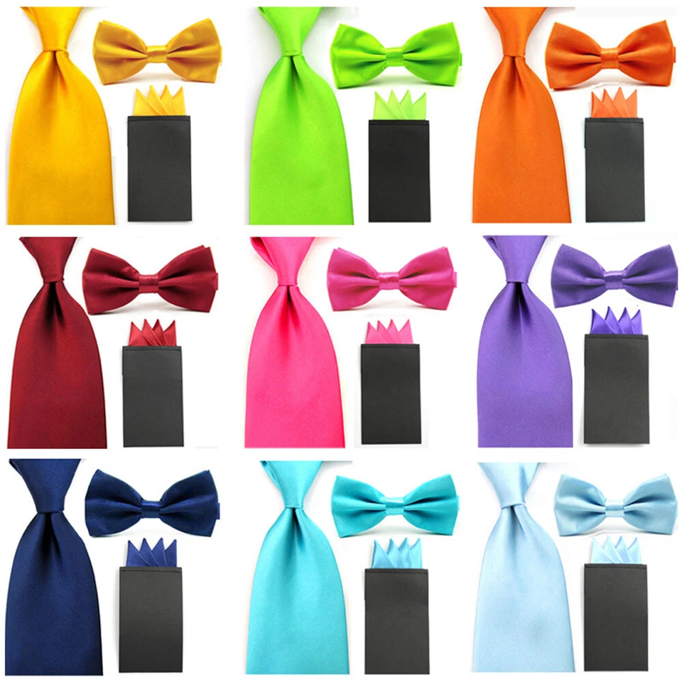 Me's Bow Tie 8CM Wide Necktie Tie 4 Folds Pre-folded Pocket Square Hanky Set - Image 1 of 1