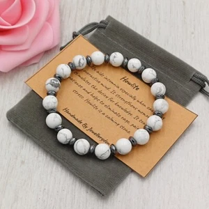 HOWLITE Bracelet Stretch Fit Handmade + Gift Bag & Card Crystal Gemstone 8mm - Picture 1 of 6