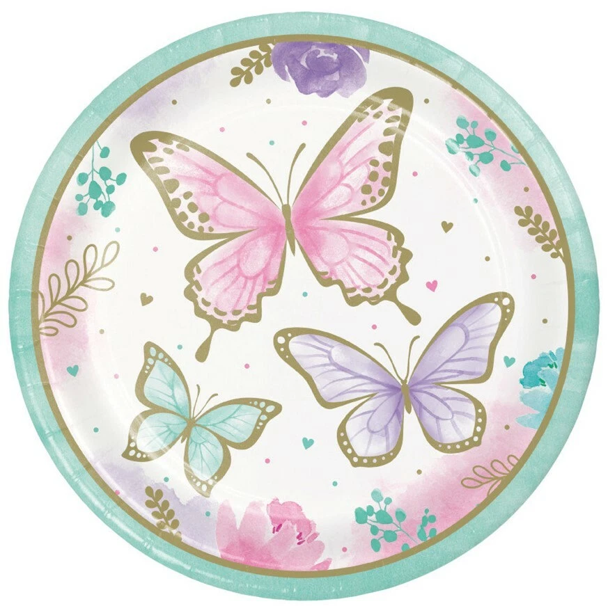 Butterfly Party Plates 22cm 8pk "Butterfly Shimmer" - Butterfly Party Supplies - Image 1 of 1