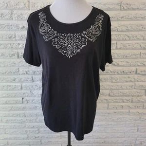 Camiseta Brunswick Cuadrada para Mujer XL Manga Corta Informal Negra Mezcla de Algodón Tachonada - Imagen 1 de 8