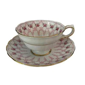 Taza de té y platillo vintage de porcelana Grosvenor de patrón raro rosas rosas rosadas - Imagen 1 de 10