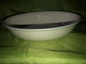 Vintage Pfaltzgraff Pottery Oval Serving Bowl Plain with Teal Ring - Picture 1 of 8