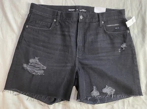 NWT Old Navy Shorts Womens Sz 14 High Rise Slouchy Straight Black Denim Festival - Picture 1 of 9