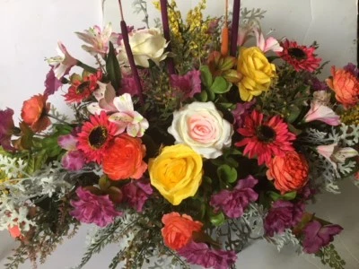 PURE COUNTRY CHARM Garden Rainbow Flowers Headstone Cemetery Spray Grave Saddle Memorial Bouquet