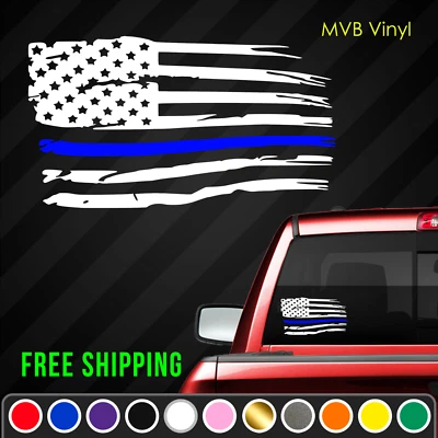 Police Lives Matter Distressed American Flag Vinyl Decal Sticker Thin Blue Line - Image 1 of 3
