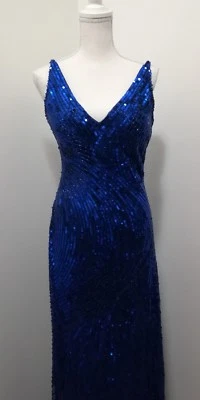 AIDEN MATTOX SEQUINED GOWN DRESS BLUE FULL LENGTH PROM DANCE SZ 4 WOMENS - Image 1 of 4