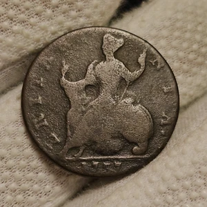 1737 Non Regal Half Penny Drapery Hanging From Elbow Die Break Colonial Coin - Bild 1 von 8