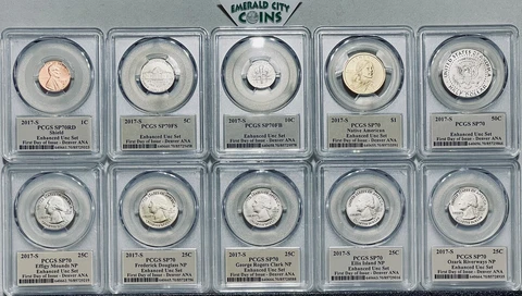 💎2017-S ENHANCED UNCIRCULATED SET PCGS SP70 FDOI DENVER ANA T.CLEVELAND SIGNED Cover