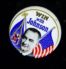 1964 Lyndon Johnson LBJ "Win With Johnson" 3 1/2" political pin (gold)