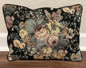 Vintage floral tapestry fabric decorative throw pillow black pink 16x12 - Picture 1 of 7