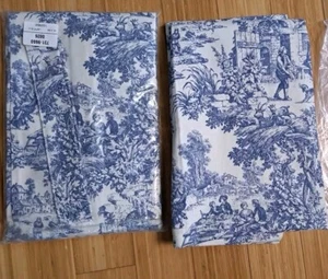Pair French Country Toile Window Drape Curtain Panel Lapis Blue Cream 40x84 USA - Picture 1 of 6